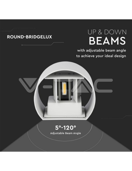 V-TAC VT-756 7083 Lampada LED da Muro Arrotondata Doppio LED COB 6W Colore Grigio Satinato Fascio Luminoso Regolabile 3000K IP65