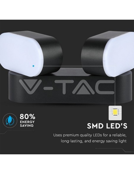 V-TAC VT-814 8293 Lampe murale ovale à LED 12W noire avec double tête rotative 3000K IP65