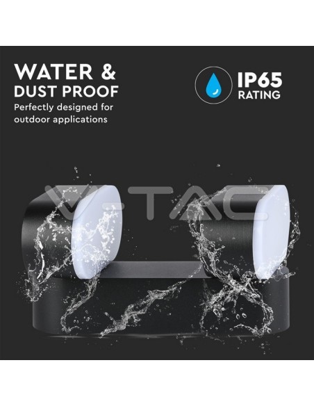 V-TAC VT-814 8293 Ovale LED Wandlamp 12W Zwart met dubbele draaibare kop 3000K IP65
