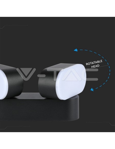 V-TAC VT-814 8293 Oval LED Wall Lamp 12W Black with Dual Rotatable Head 3000K IP65
