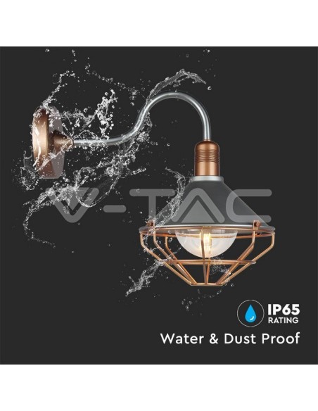 V-TAC VT-720R 8973 Lanterne murale en verre LED avec douille E27 IP65 et finition bronze