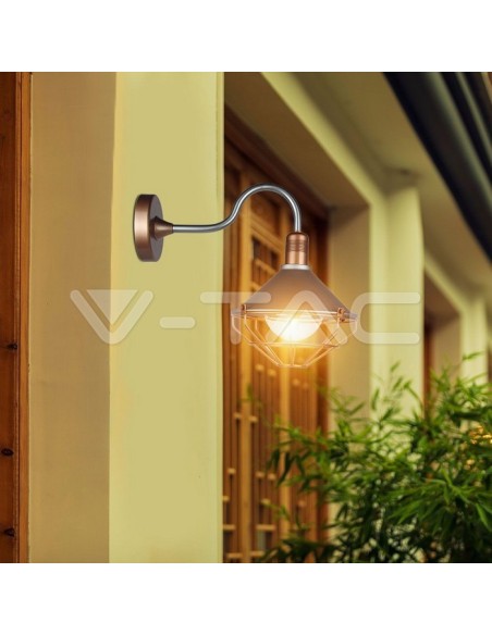V-TAC VT-720R 8973 LED Glass Lantern Wall Lamp with E27 IP65 Lampholder and Bronze Finish