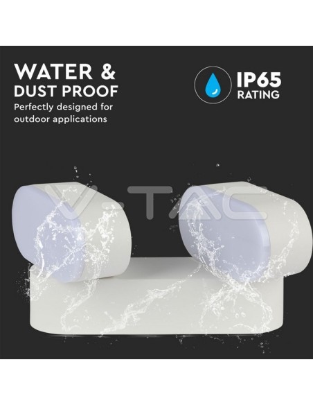 V-TAC VT-814 8292 12W Ovale LED Wandlamp Wit met Dubbele Draaibare Kop 3000K IP65