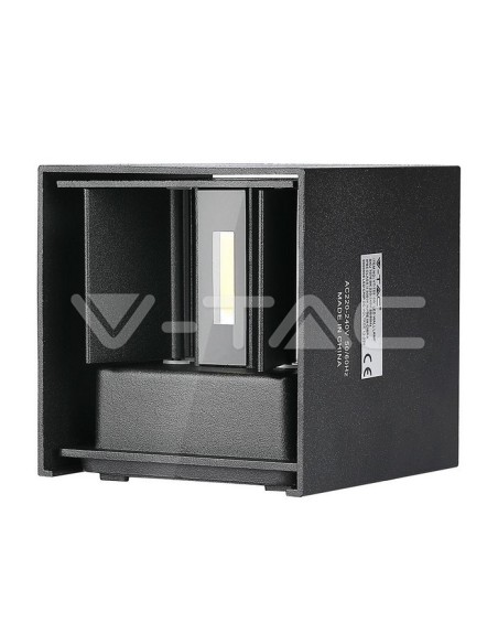 V-TAC VT-759 7087 Lampada LED da Muro Quadrata Doppio LED COB 6W Colore Nero Satinato Fascio Luminoso Regolabile 4000K IP65