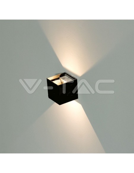 V-TAC VT-759 7087 Quadratische LED-Wandleuchte Doppel-LED COB 6W Satinschwarz Farbe einstellbarer Lichtstrahl 4000K IP65