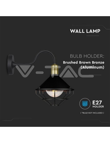 V-TAC VT-720B 8972 Lampada LED da Muro a Lanterna in Vetro con Portalampada E27 Colore Nero Opaco IP65