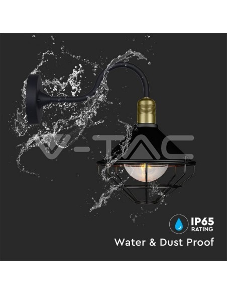 V-TAC VT-720B 8972 Lanterne murale en verre LED avec douille E27 Couleur noir mat IP65