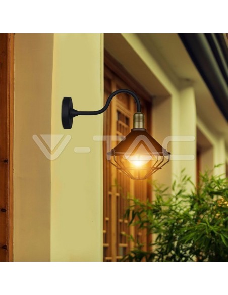 V-TAC VT-720B 8972 Lampada LED da Muro a Lanterna in Vetro con Portalampada E27 Colore Nero Opaco IP65