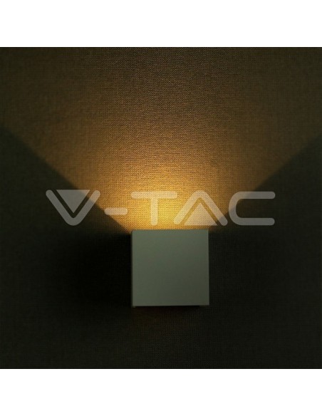 V-TAC VT-759 7088 Lámpara de pared LED cuadrada doble COB 6W Color blanco satinado Haz de luz ajustable 4000K IP65