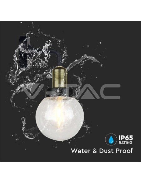 V-TAC VT-720BW 8970 Lanterne murale en verre LED avec douille E27 noir mat IP65