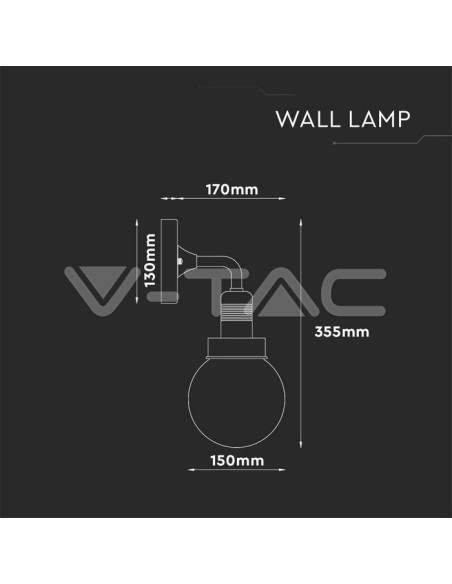 V-TAC VT-720BW 8970 LED-Glaslaterne Wandleuchte mit E27-Fassung Mattschwarz IP65