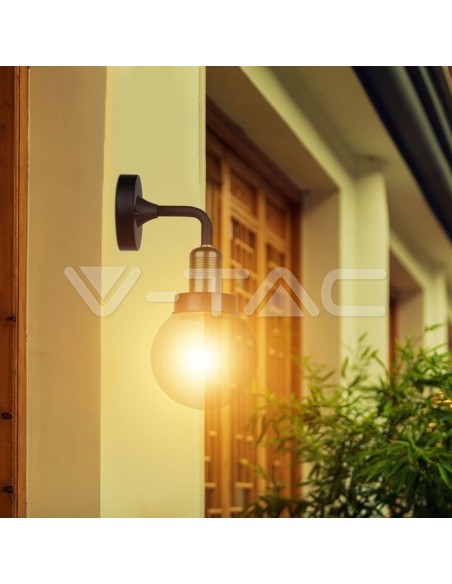 V-TAC VT-720BW 8970 Lanterne murale en verre LED avec douille E27 noir mat IP65