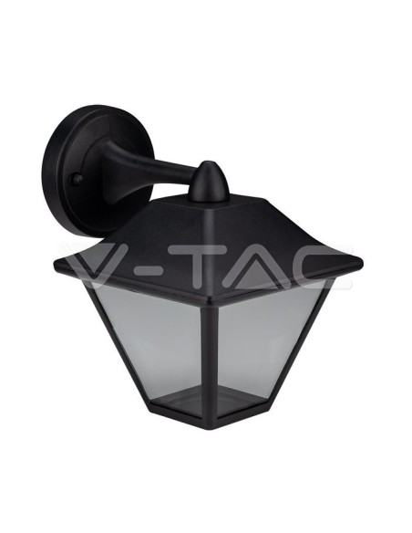 V-TAC VT-843 8686 Lampada LED da Muro a Lanterna in Vetro con Portalampada E27 Colore Nero Opaco IP44