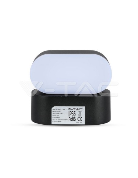 V-TAC VT-816 8289 Lampe murale ovale à LED 6W noire avec tête rotative 4000K IP65
