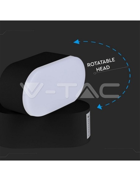 V-TAC VT-816 8289 Lampada LED da Muro Ovale 6W Colore Nero con Testa Ruotabile 4000K IP65