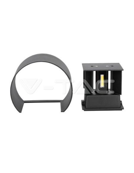 V-TAC VT-756 7090 Lampada LED da Muro Arrotondata Doppio LED COB 6W Colore Nero Satinato Fascio Luminoso Regolabile 4000K IP65