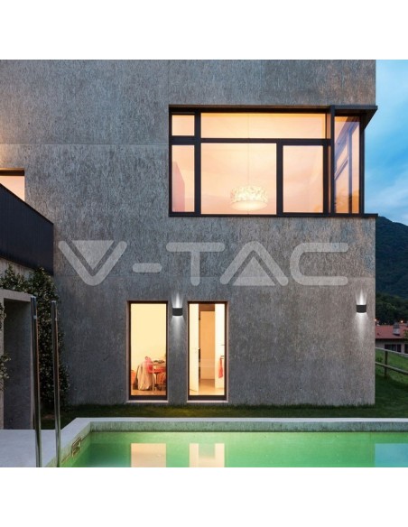 V-TAC VT-756 7090 Lámpara LED de pared redondeada Doble LED COB 6W Color negro satinado Haz de luz ajustable 4000K IP65