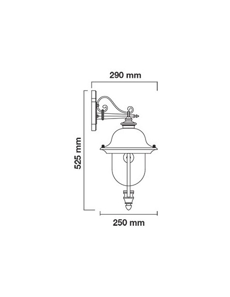V-TAC VT-852 7531 LED Lantern Wall Lamp with E27 (Max 60W) Downward-Facing Lampholder Black Colour and Copper Cap IP44