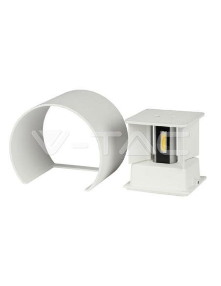 V-TAC VT-756 7091 Afgeronde LED Wandlamp Dubbele LED COB 6W Satijn Wit Kleur Regelbare Lichtbundel 4000K IP65