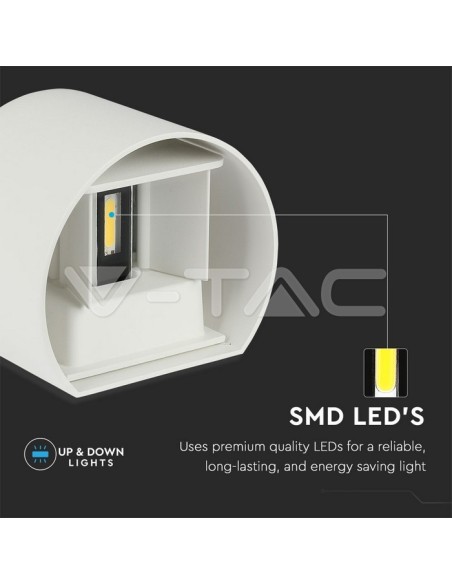V-TAC VT-756 7091 Afgeronde LED Wandlamp Dubbele LED COB 6W Satijn Wit Kleur Regelbare Lichtbundel 4000K IP65