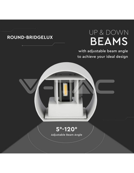 V-TAC VT-756 7091 Rounded LED Wall Lamp Double LED COB 6W Satin White Colour Adjustable Light Beam 4000K IP65