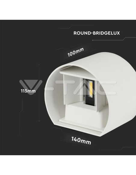 V-TAC VT-756 7091 Afgeronde LED Wandlamp Dubbele LED COB 6W Satijn Wit Kleur Regelbare Lichtbundel 4000K IP65