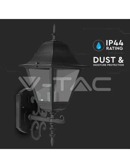 V-TAC VT-761 7521 LED-Laterne Wandleuchte mit E27 (Max 60W) nach oben gerichtet Farbe Schwarz Matt IP44