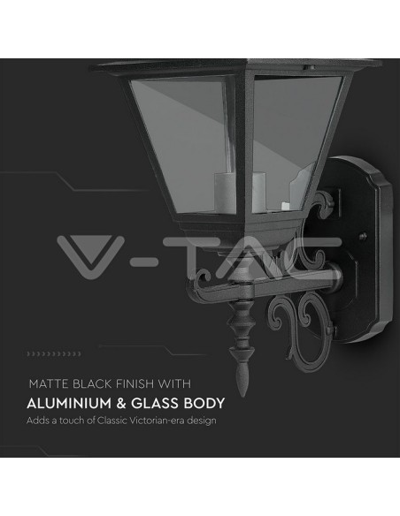 V-TAC VT-761 7521 Lanterne murale LED avec E27 (Max 60W) orientée vers le haut Couleur Noir Mat IP44