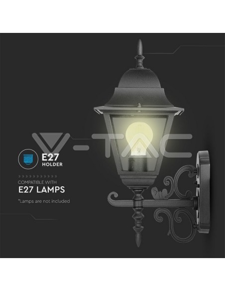 V-TAC VT-761 7521 Lanterne murale LED avec E27 (Max 60W) orientée vers le haut Couleur Noir Mat IP44