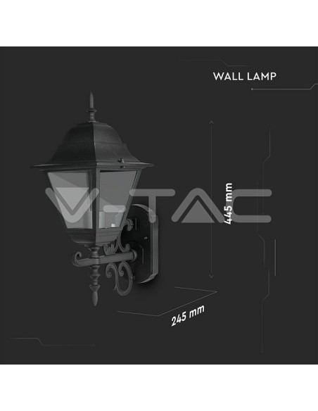 V-TAC VT-761 7521 Lampada LED da Muro a Lanterna con Portalampada E27 (Max 60W) Rivolta Verso l'Alto Colore Nero Opaco IP44