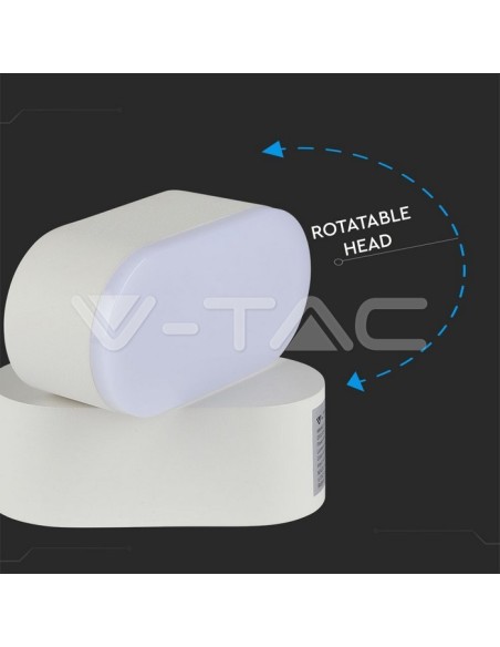 V-TAC VT-816 8286 Lámpara LED de pared ovalada 6W blanca con cabeza giratoria 3000K IP65