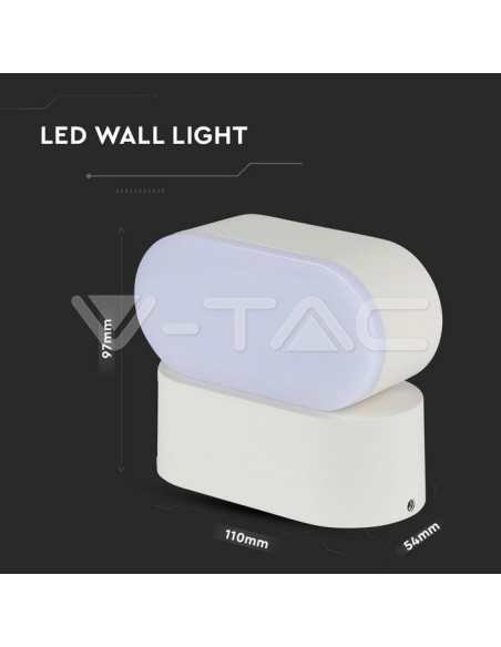 V-TAC VT-816 8286 Lámpara LED de pared ovalada 6W blanca con cabeza giratoria 3000K IP65