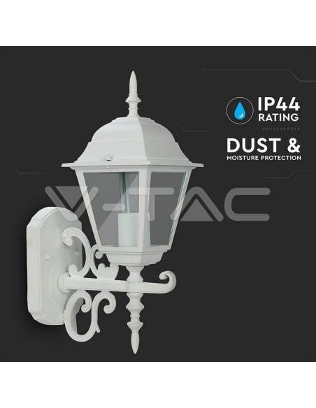 V-TAC VT-760 7520 Lámpara LED pequeña de pared con E27 (máx. 60W) orientada hacia arriba Blanco mate IP44