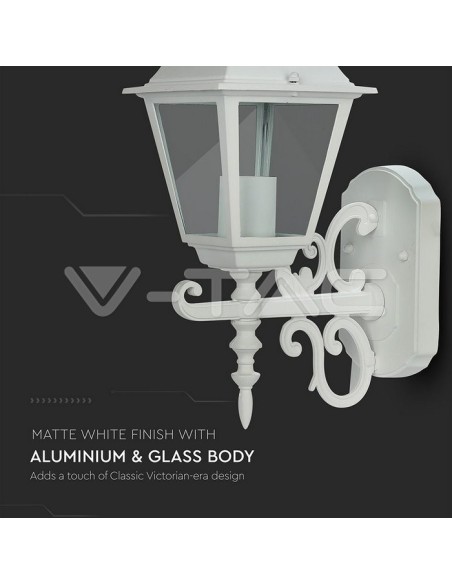 V-TAC VT-760 7520 Petite lanterne murale LED avec E27 (Max 60W) orientée vers le haut blanc mat IP44