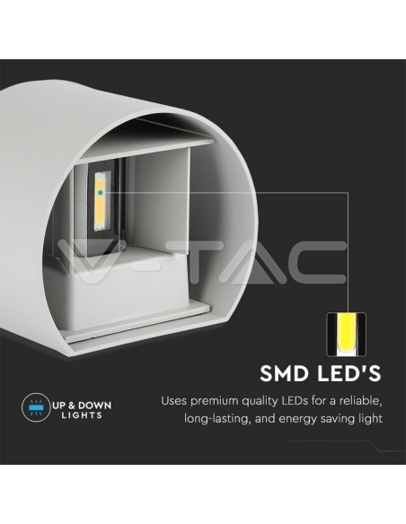V-TAC VT-756 7092 Lampada LED da Muro Arrotondata Doppio LED COB 6W Colore Grigio Satinato Fascio Luminoso Regolabile 4000K IP65