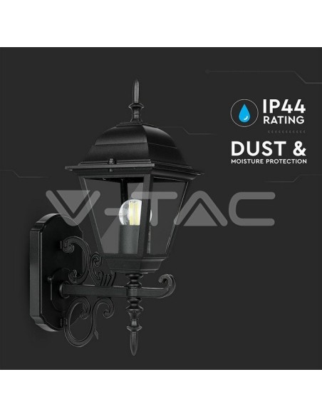 V-TAC VT-760 7519 Lámpara de pared pequeña de LED con E27 (máx. 60W) Color orientado hacia arriba Negro mate IP44