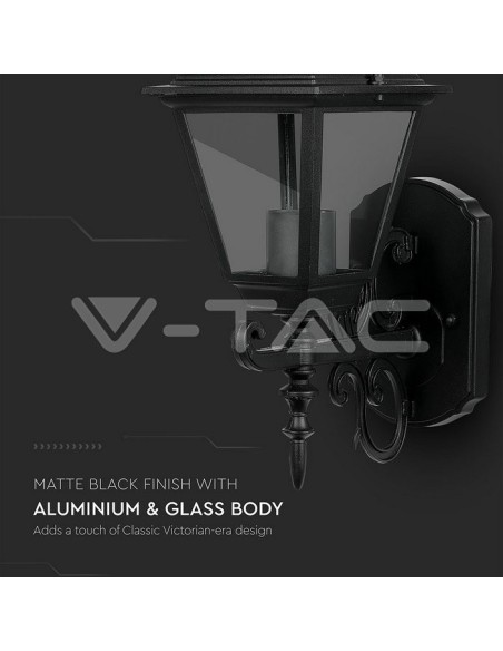 V-TAC VT-760 7519 Lampada LED da Muro a Lanterna Piccola con Portalampada E27 (Max 60W) Rivolta Verso l'Alto Colore Nero IP44