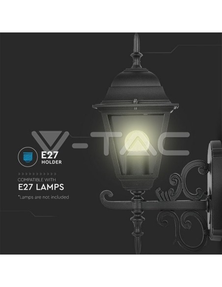 V-TAC VT-760 7519 Lámpara de pared pequeña de LED con E27 (máx. 60W) Color orientado hacia arriba Negro mate IP44