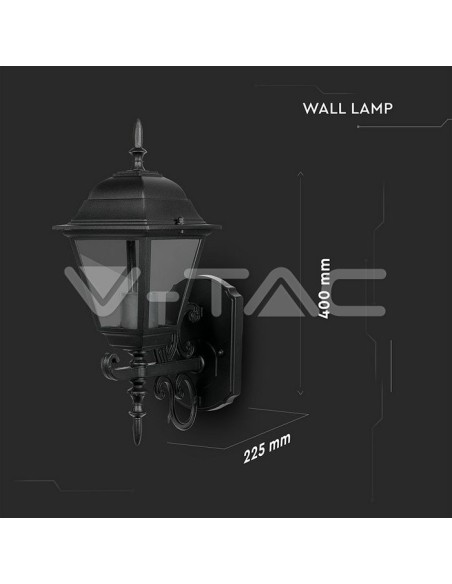 V-TAC VT-760 7519 Lampada LED da Muro a Lanterna Piccola con Portalampada E27 (Max 60W) Rivolta Verso l'Alto Colore Nero IP44
