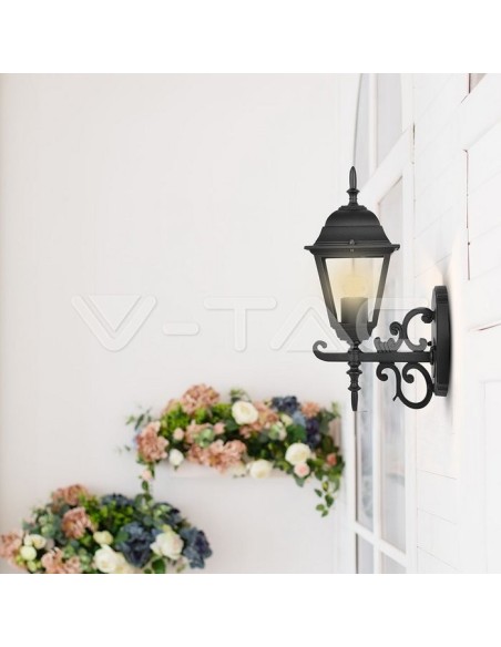 V-TAC VT-760 7519 Kleine LED-Laterne Wandleuchte mit E27 (Max 60W) nach oben gerichtet Farbe Mattschwarz IP44