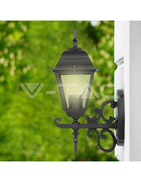 V-TAC VT-760 7519 Petite lanterne murale LED avec E27 (Max 60W) Couleur orientée vers le haut Noir mat IP44