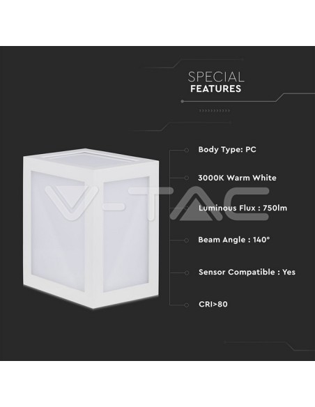 V-TAC VT-822 8336 LED Lantern Wall Lamp 12W Colour White 6400K IP65