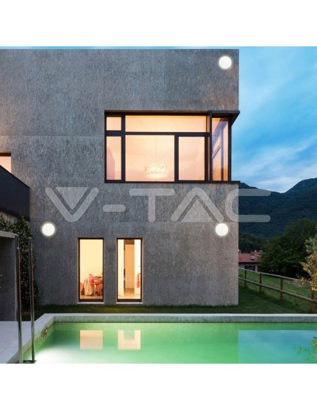 V-TAC VT-743 7526 LED Ronde Wandlamp 9W Wit Kleur 3000K IP65