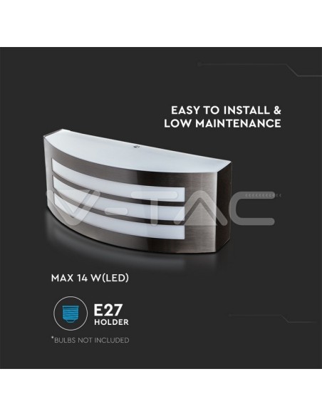 V-TAC VT-7680 7514 Lámpara LED de pared redonda con portalámparas E27 (máx. 15W) Color gris IP44