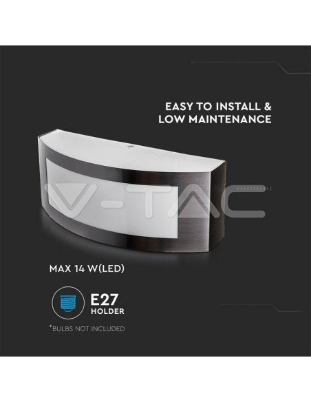 V-TAC VT-7670 7513 Lampe murale ronde à LED avec douille E27 (Max 15W) Couleur Gris IP44