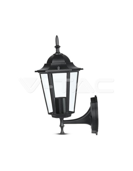 V-TAC VT-749 7066 LED Lantaarn Wandlamp met E27 Lamphouder (Max 60W) Opwaartse Lamphouder Zwart Kleur IP44