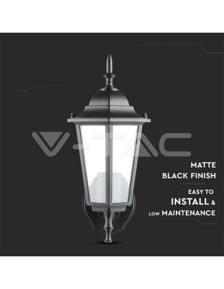 V-TAC VT-749 7066 LED Lantern Wall Lamp with E27 Lampholder (Max 60W) Upright Black IP44