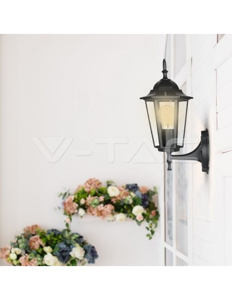 V-TAC VT-749 7066 LED Lantern Wall Lamp with E27 Lampholder (Max 60W) Upright Black IP44