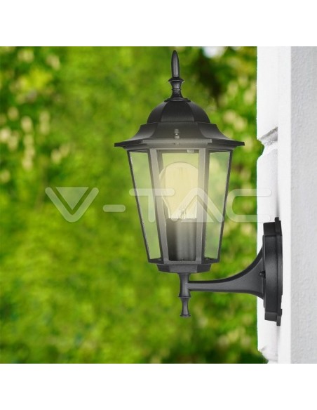 V-TAC VT-749 7066 LED-Laterne Wandlampe mit E27-Fassung (Max 60W) Fassung nach oben Schwarz Farbe IP44