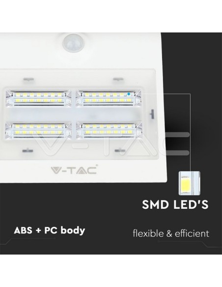 V-TAC VT-768 7528 Solar LED Batterie Wandleuchte 3W 30LED mit PIR Sensor Farbe Schwarz 3000K+4000K IP65